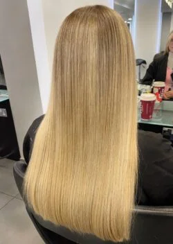 ‘After’ image of straight, buttery-blonde hair