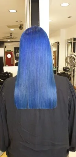 Colour corrected electric blue tresses.